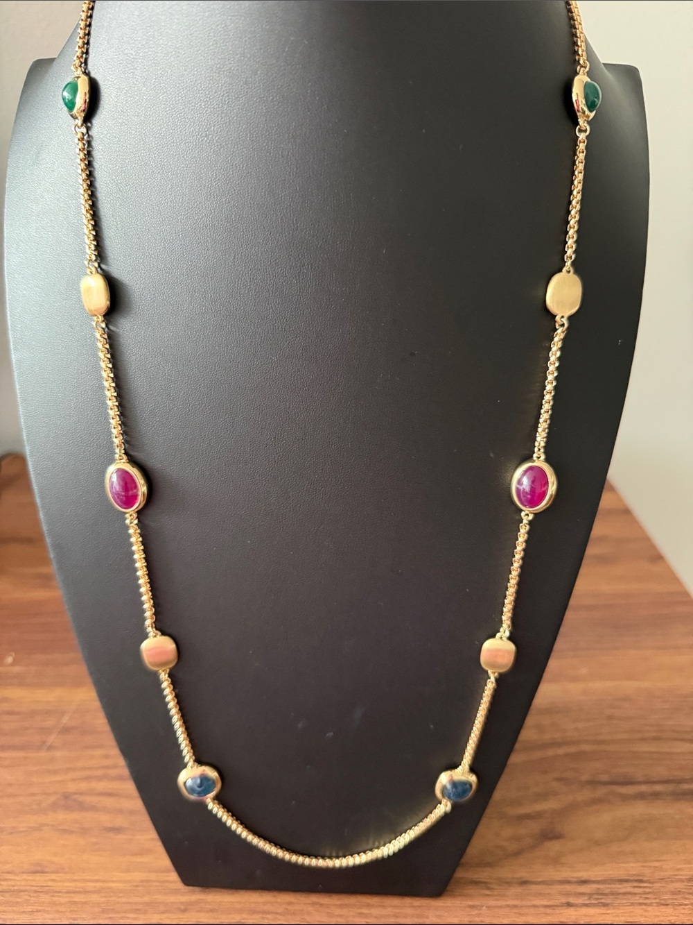 NWT Monet Byzantine Empire Column Link Chain Necklace with Jewel Toned Cabochons